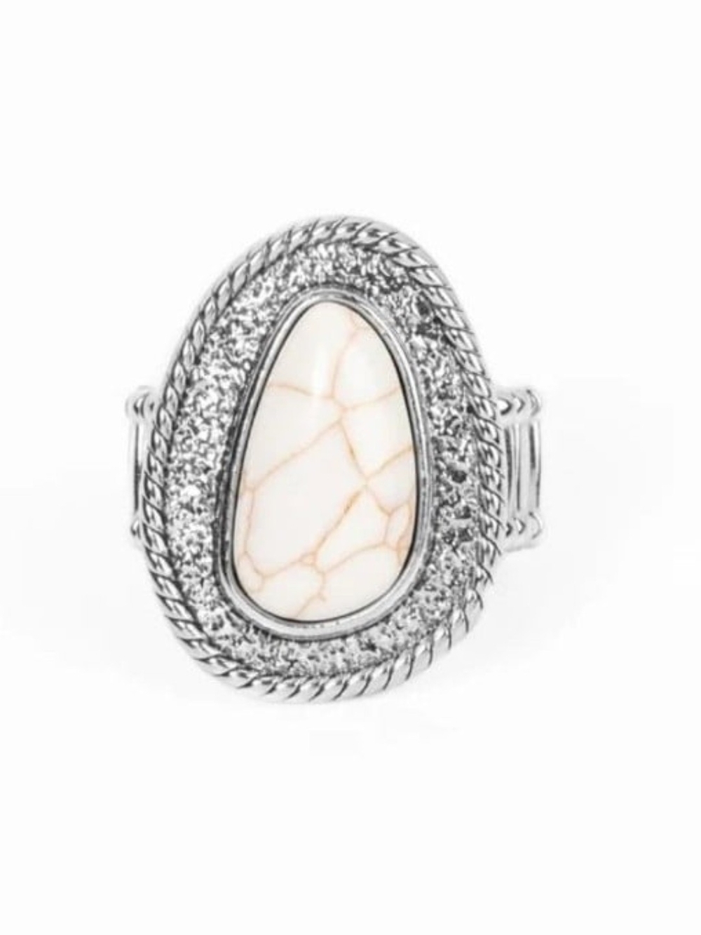 Downtown Desertscape paparazzi Silver Teardrop Ring with Cream Veining